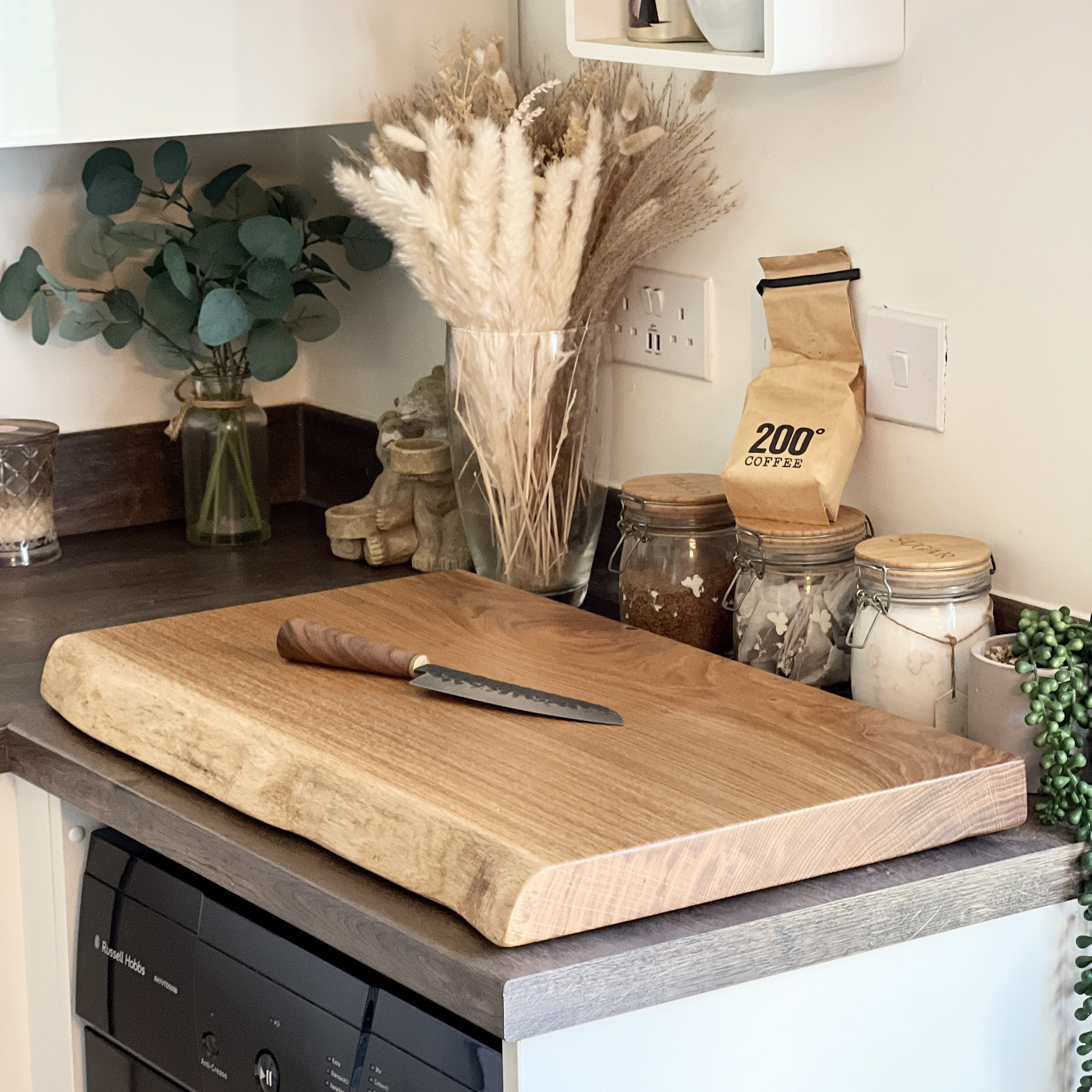 Extra Large Oak Chopping Board Thick Solid Oak Heavy Duty Wooden Chopping  Block Great Serving Board Fitted With 4 Black Rubber Feet 