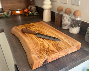 XL Live Edge Olive Wood Chopping Board - RARE Handmade Thick Olive Chopping Boards
