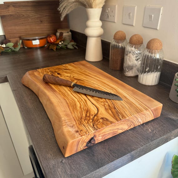 XL Live Edge Olive Wood Chopping Board - RARE Handmade Thick Olive Chopping Boards