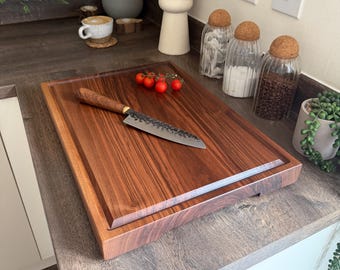Large Walnut Carving Board: Solid Wood Chopping Block with Juice Grooves