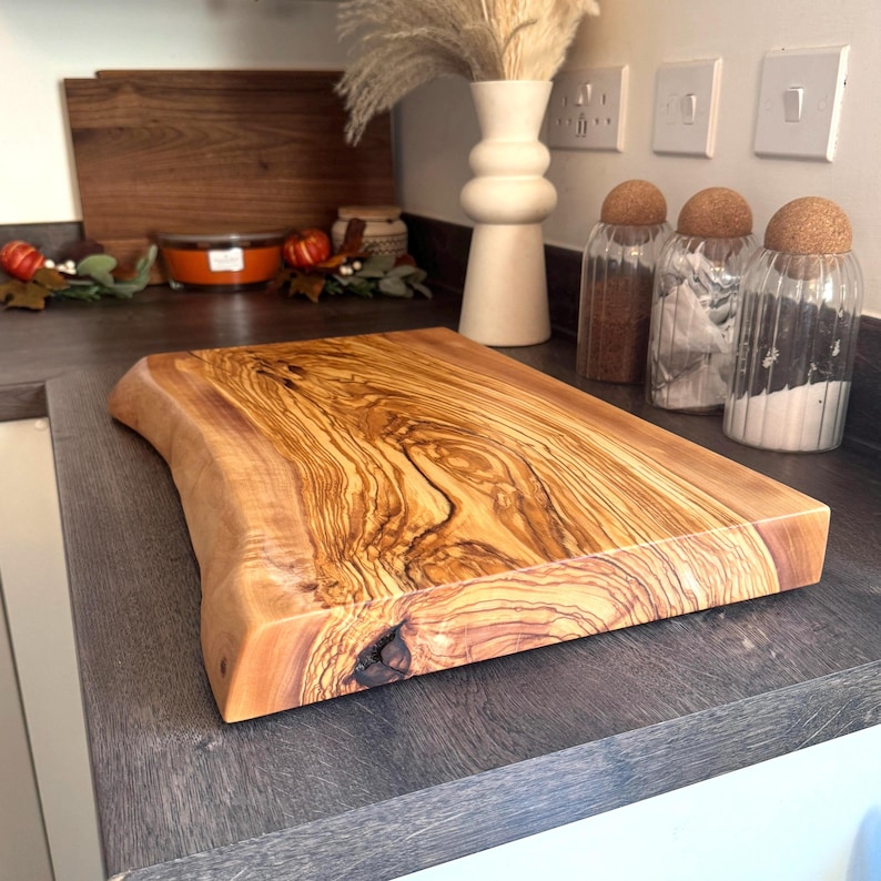 XL Live Edge Olive Wood Chopping Board - RARE Handmade Thick Olive Chopping Boards image 5
