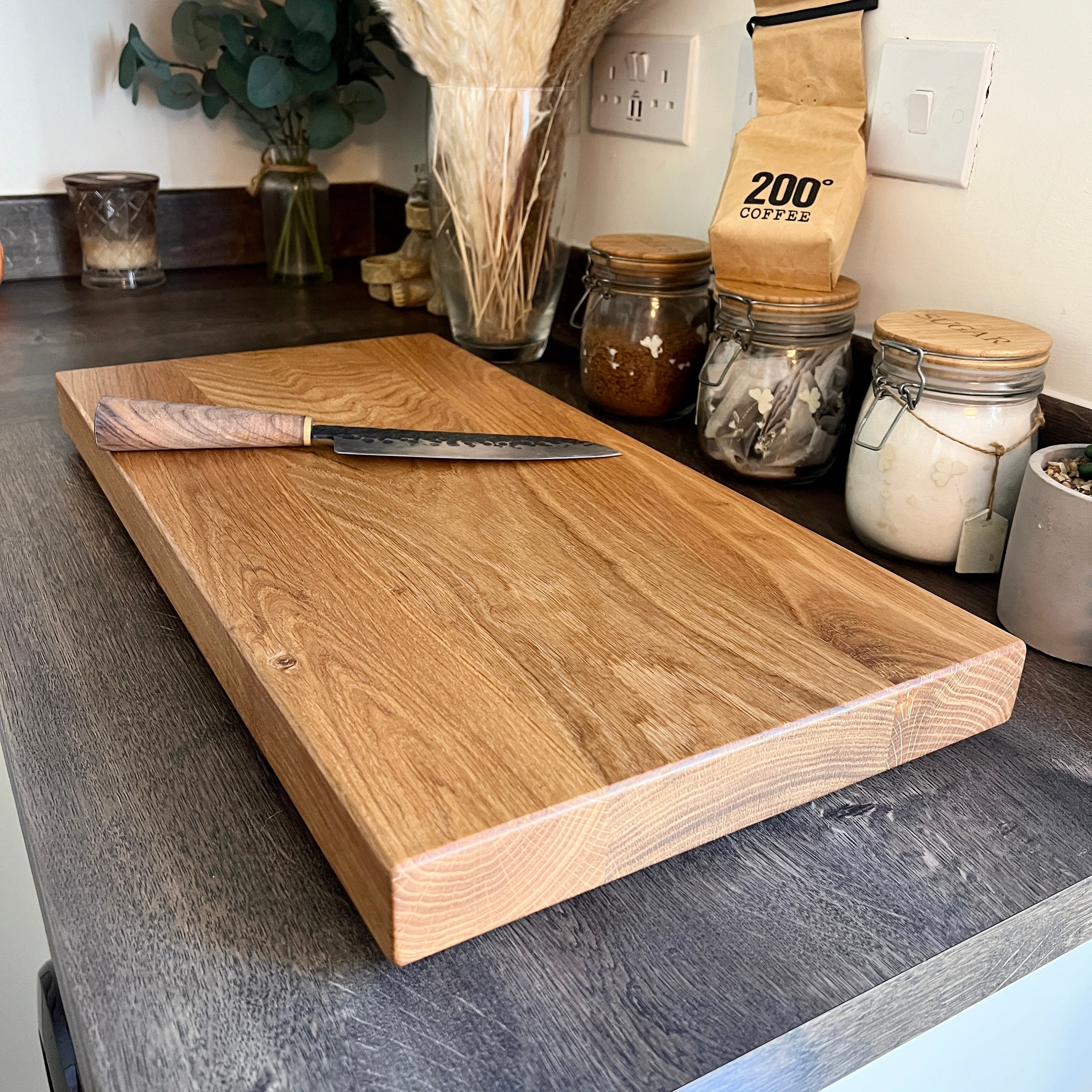 Extra Large Oak Chopping Board Thick Solid Oak Heavy Duty Wooden Chopping  Block Great Serving Board Fitted With 4 Black Rubber Feet 