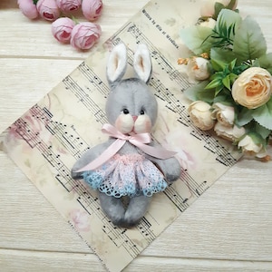 Handmade Plush Bunny, Mobile Head and Hands, Pastel Toned