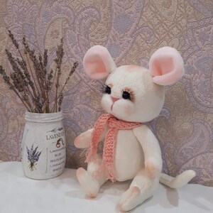 Cute little handmade plush mouse teddy stuffed art OOAK collectible rat toy gift to girl mom for birthday or Christmas