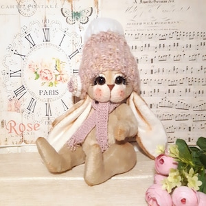 Plush cute little beige Easter bunny handmade great gift for girl, daughter, mom with love for birthday, Christmas