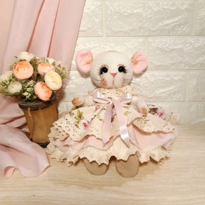Handmade plush mice. Soft artistic OOAK interior toy Teddy Rat. Cute mouse as a gift for children, grandmother&#39;s mother