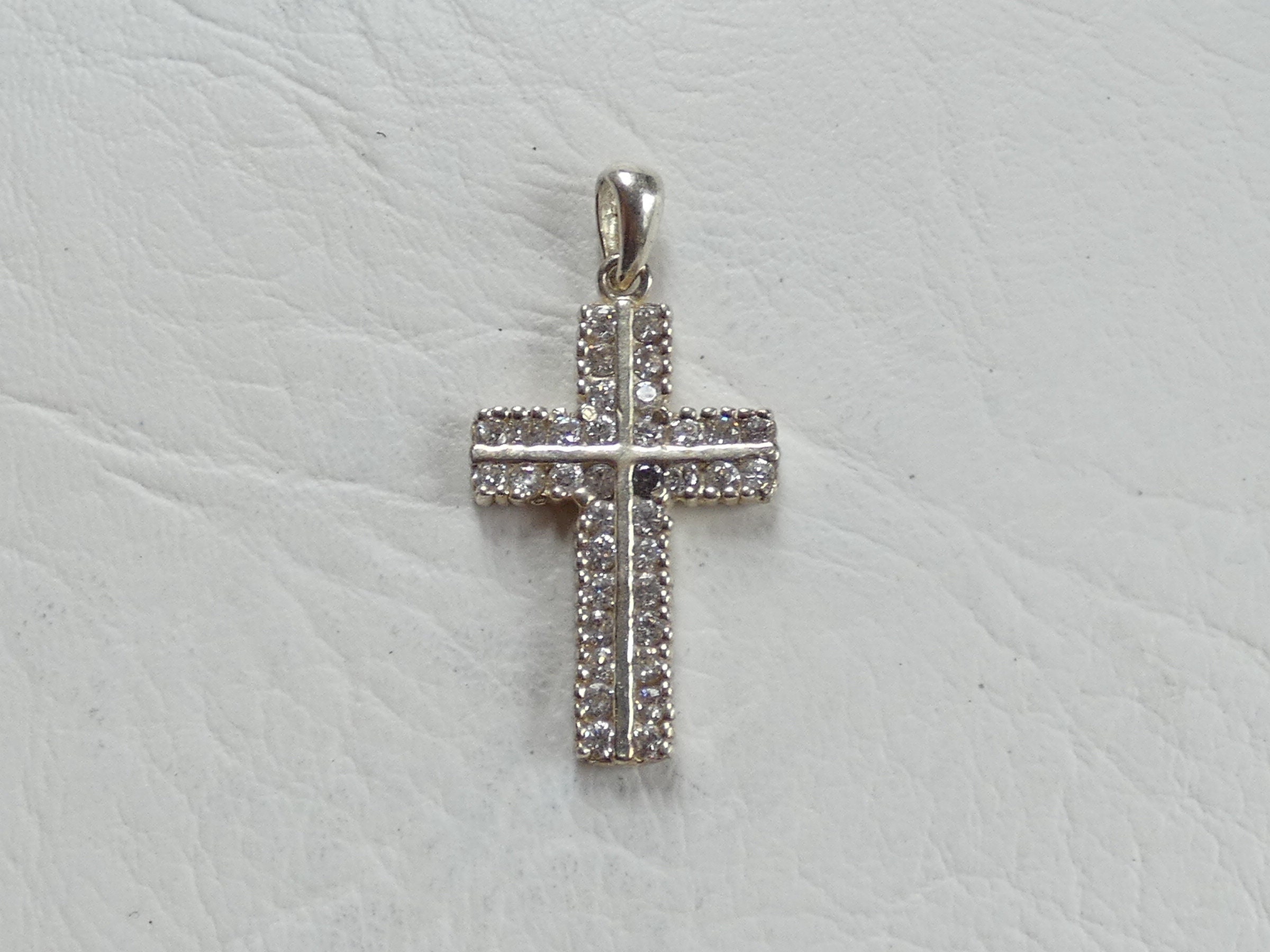 Sterling Silver White Black CZ Cross Crucifix Necklace Pendant | Etsy