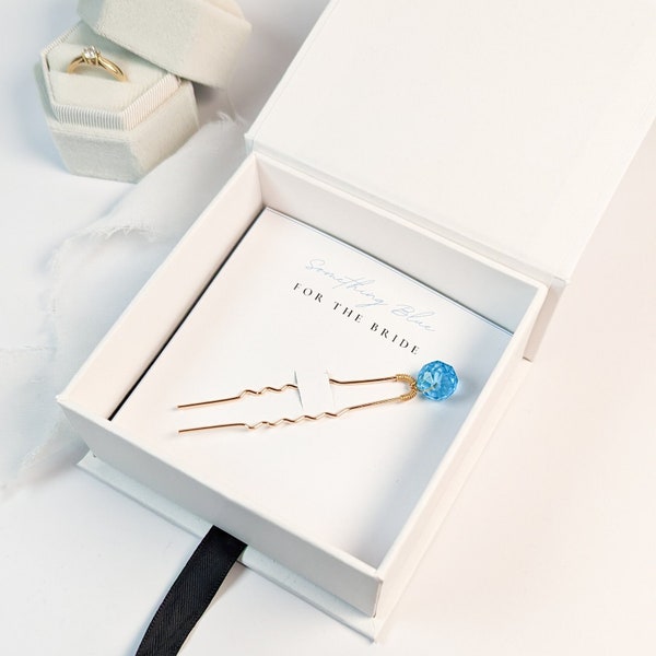 Gift bride / lucky charm for bride / hairpin with blue crystal pearl / something blue, gift / hair accessories bride / gold / silver