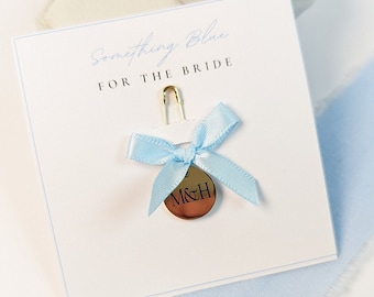Regalo novia / personalizable / oro y plata / amuleto de la suerte para novia / lazo azul / algo azul, regalo / joyería novia /