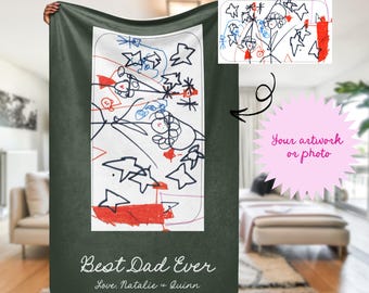 kids artwork keepsake for dad, custom blanket for dad, memorial gift for dad that passed, memorial blanket, personalized photo artwork