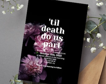 til death wedding invites downloadable, moody floral wedding invitation, halloween wedding invitation, goth wedding invitation gothic,