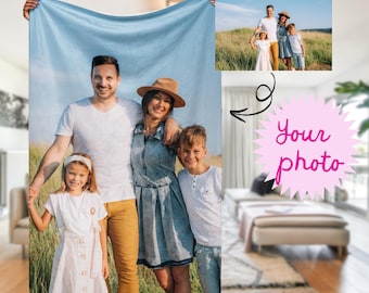 Custom photo blanket with family pictures: sherpa blankets and throws personalized, photo gift ideas for parents from kids