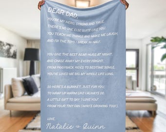 to my dad gifts, to my dad blanket letter, custom fathers day blanket with name 50x60, 37x57 and 60x80, custom sherpa blanket light blue