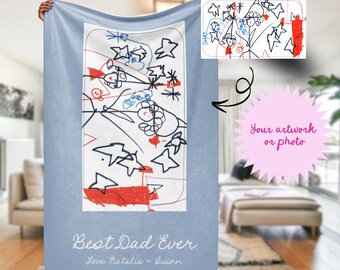 Customized gift for him from daughter, personalized gift from son, unique dad gifts idea, cool gift for dad, soft blanket for dad light blue