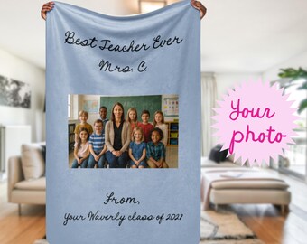 Personalized keepsake for teacher retirement gift from classroom: custom photo blanket, last day of school, heartfelt gift