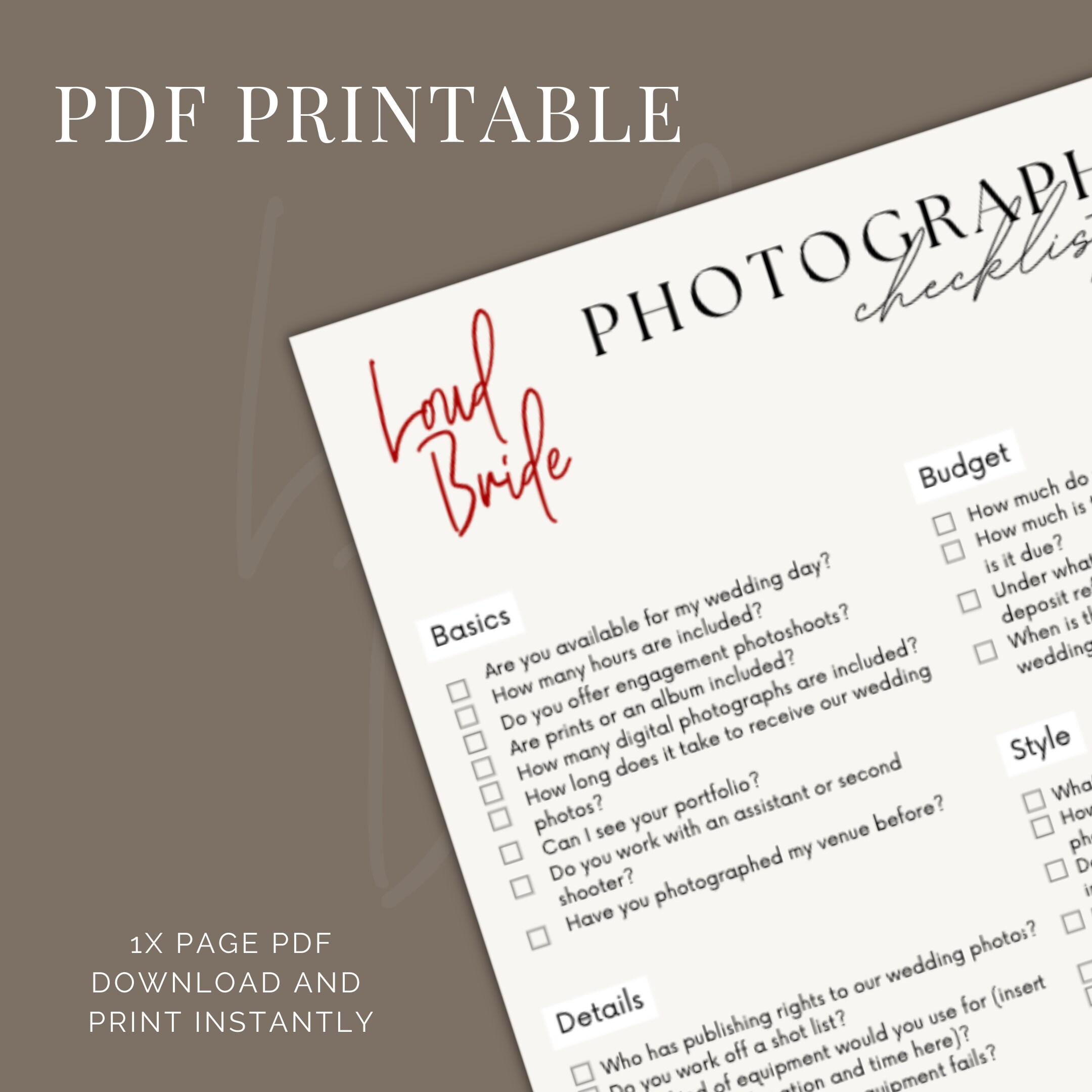 Wedding Checklist Printable, Photographer Questionnaire Printable ...