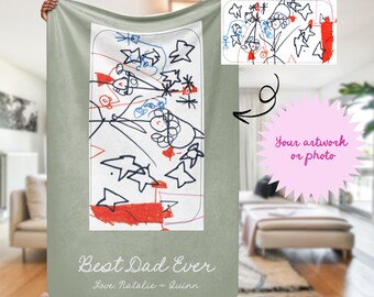 kid art gifts best daddy ever blanket, best father&#39;s day gifts, custom father&#39;s day blanket with photo, sentimental gift for dad unique gift