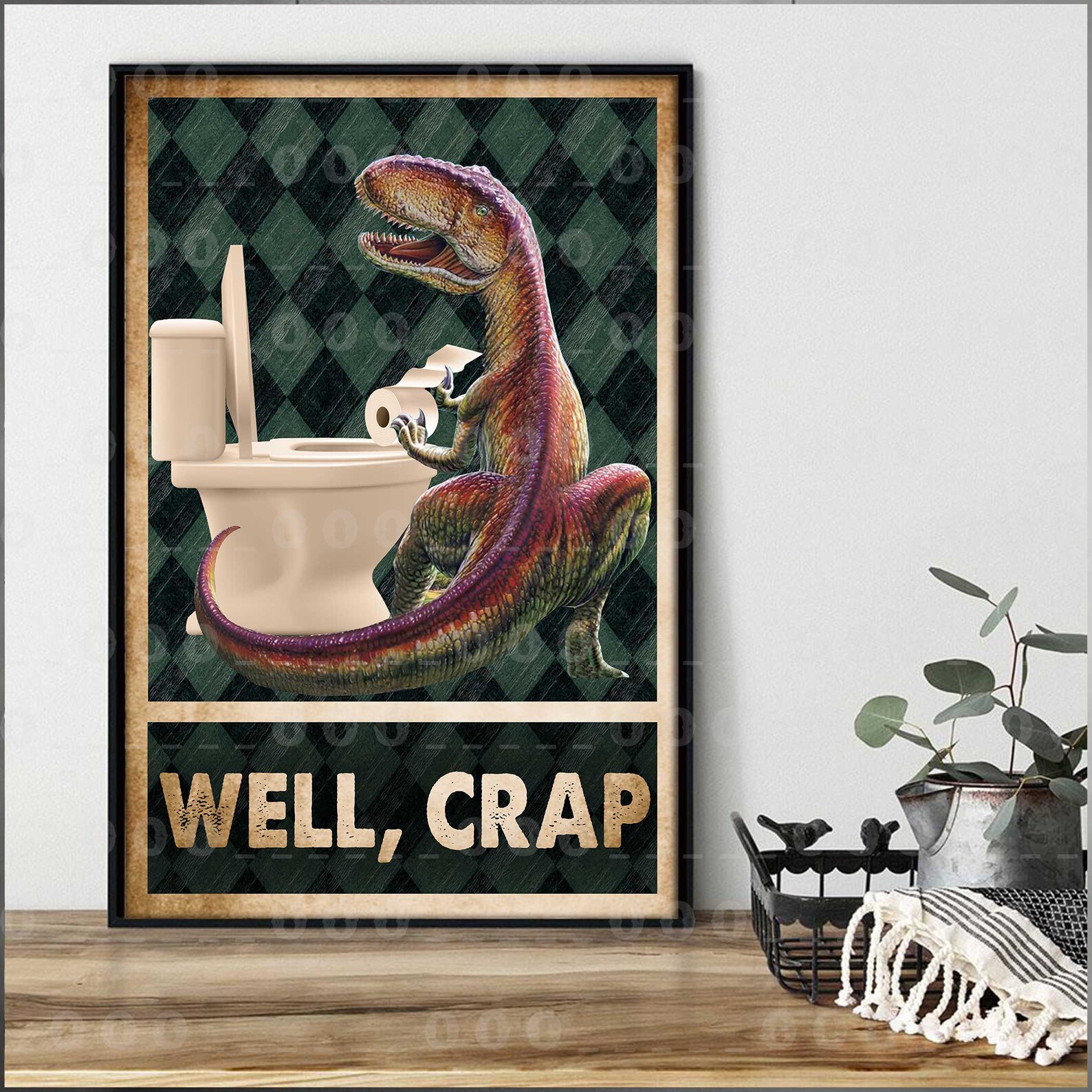 Well Crap Funny Dinosaur Poster Canvas Wall Hanging Decor | Etsy