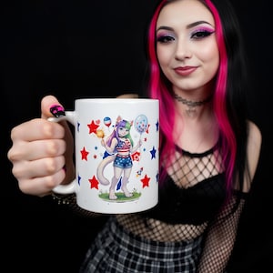 SPOOPofficial - USA 4th July Furry Ceramic Mug - Stars Patriotic Anime Cat Cup
