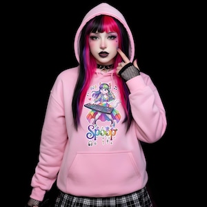SPOOPofficial - Moletom com Capuz DJ Spoop – Blusa Kawaii Arco-Íris Pastel, Roupa de Rua com Garota Gata Peluda - Anthro