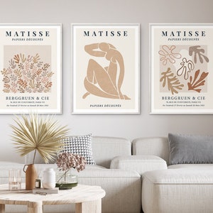 Matisse Print Set of 3 Henri Matisse Printable Boho Museum Exhibition Poster Beige Tone Art Minimalist Gallery Wall Set Modern Home Decor