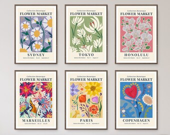 flower market set of 6 print gallery wall set flower market poster gallery flower set exhibition poster botanical print printable flower set