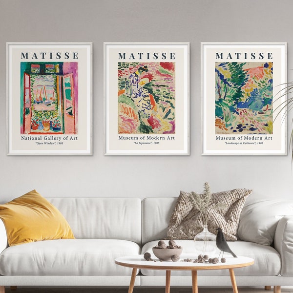 Matisse Print Set of 3 Abstract Painting Henri Matisse Printable Boho Museum Exhibition Poster Gallery Wall Art La Japonaise Collioure Decor