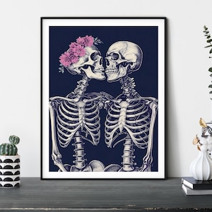 Skelette Paar Druck, Skelett-Liebhaber Poster, Valentinstag Geschenk für Paare, Hochzeitsgeschenk Skelette küssenden Wand Kunst Halloween Wohnkultur