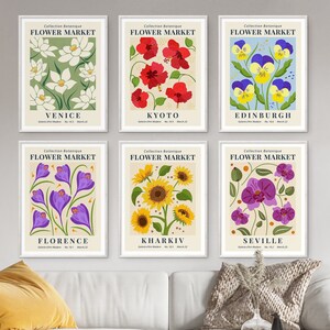 Flower Market Print Set of 6 Gallery Wall Art Floral Art Botanical Printable Eclectic Museum Exhibition Poster Home Decor Digital Download