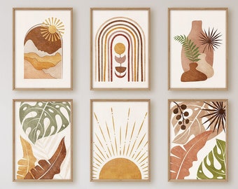Boho Wall Art Prints, Set of 6, Abstract Rainbow Decor (Digital Download)