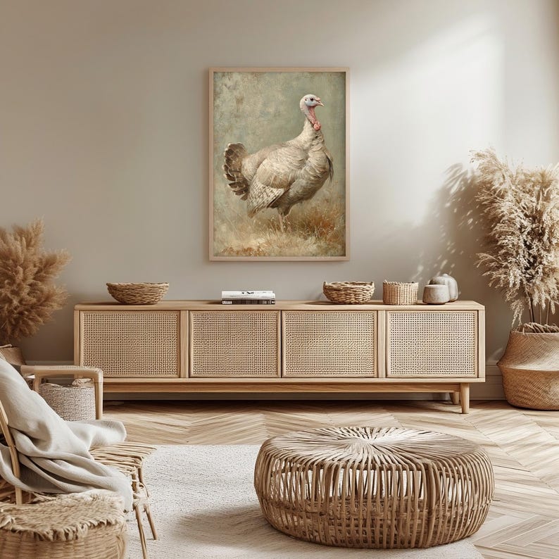 Vintage Turkey Painting Printable, Rustic Farmhouse Wall Art, Neutral ...
