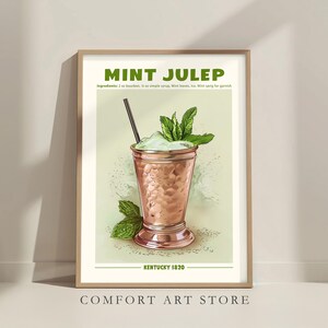 ミントジュレップカクテルプリント。クラシックなアルコールカクテルサインホームバーカート装飾レトロカクテル展示会ドリンクポスターミクソロジーギフトレシピアート