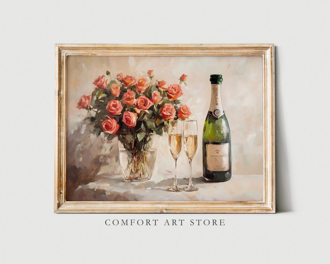 Valentines Day Print Rose Bouquet Wall Art Vintage Oil Painting ...