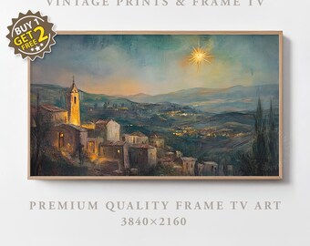 Christmas Frame TV Art Vintage Star Of Bethlehem Christmas Star Painting Christian Nativity Scene Holiday Decor Digital Samsung Frame TV