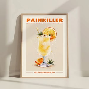 Schmerzmittel Cocktail Print. Klassisches Alkohol Cocktail Zeichen Hausbar Dekor Retro Cocktail Ausstellung Trinkplakat Mixologie Geschenk Rezept Kunst