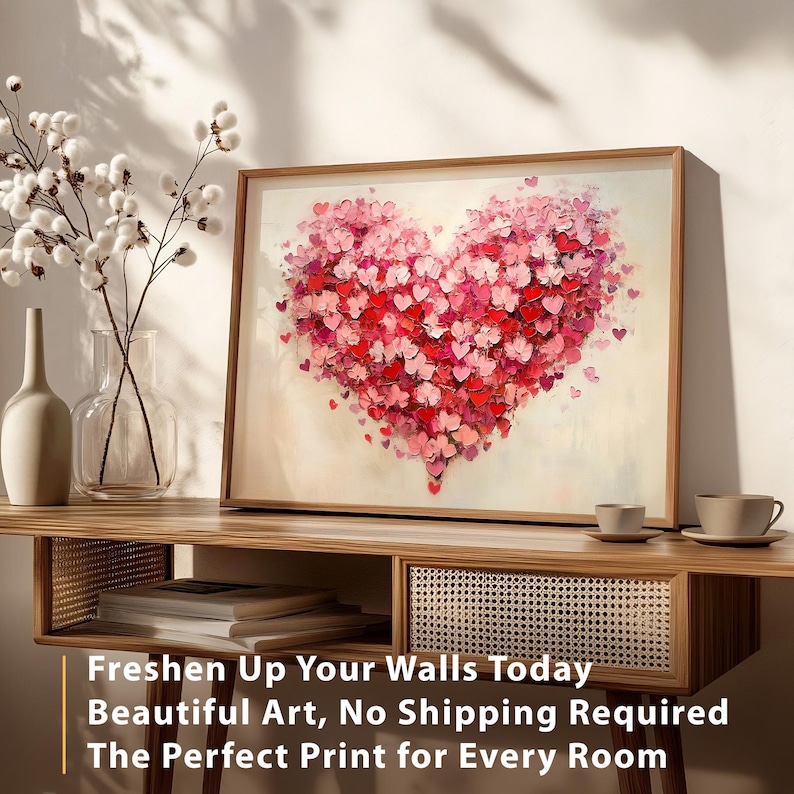 Valentines Day Print Red Pink Heart Wall Art Antique Vintage Valentines ...
