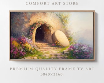 Easter Frame TV Art Samsung Frame TV Resurrection Jesus Frame Tv Easter LDS Christian Painting Vintage Christ He is Risen Decor Empty Tomb