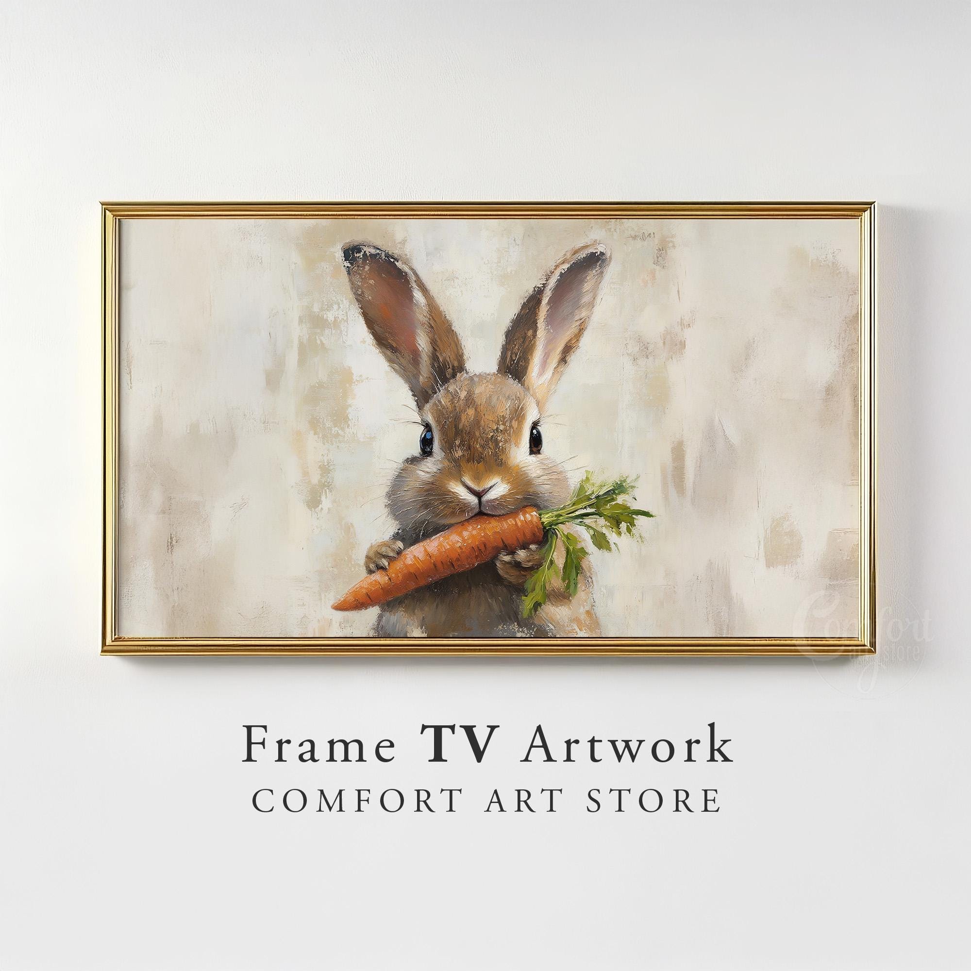 Easter Bunny Frame TV Art: Vintage Rabbit & Carrot (digital