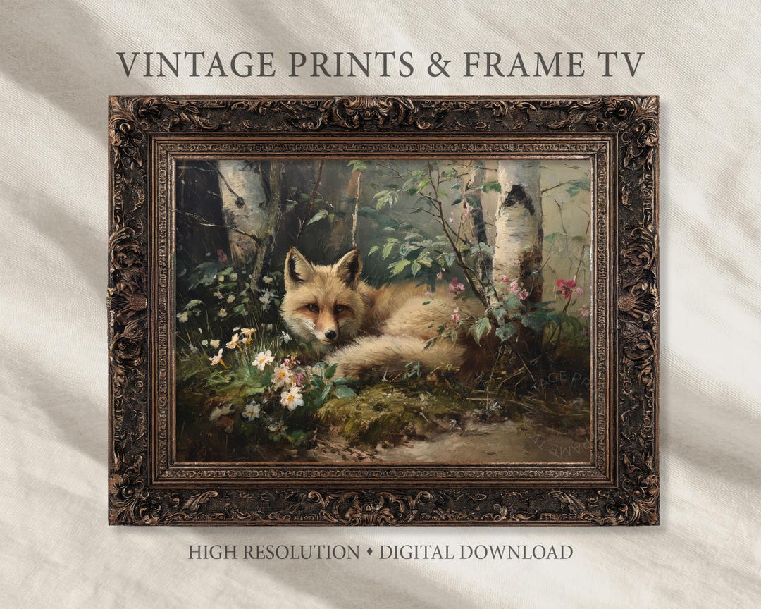 Easter Wall Art Print Meadow Spring Flowers Vintage Fox Painting Moody ...