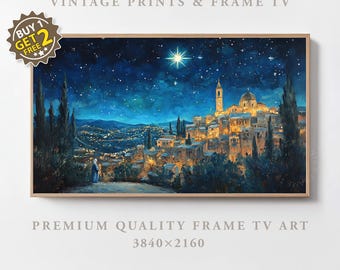 Christmas Frame TV Art Vintage Star Of Bethlehem Christmas Star Painting Christian Nativity Scene Holiday Decor Digital Samsung Frame TV