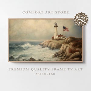 Independence Day Frame TV Art Samsung Frame TV 4th of July Print Vintage American Flag Coastal Lighthouse Patriotic USA Painting Tv Download