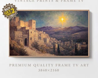 Christmas Frame TV Art Vintage Star Of Bethlehem Christmas Star Painting Christian Nativity Scene Holiday Decor Digital Samsung Frame TV