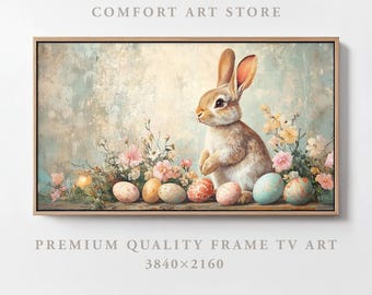 Easter Frame TV Art Samsung Frame TV Neutral Easter Bunny Frame TV Easter Rabbit & Eggs Painting Vintage Easter Holiday Tv Art Spring Decor