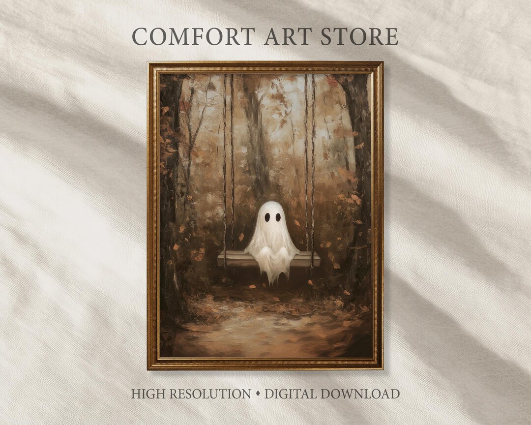 Halloween Cute Ghost on Swing Print Vintage Gothic Printable Moody Wall ...