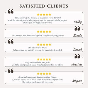 May include: A graphic with the text "SATISFIED CLIENTS" and customer testimonials. Each testimonial includes a 5-star rating and a quote about the quality of the product and service. Names of the clients are also included.