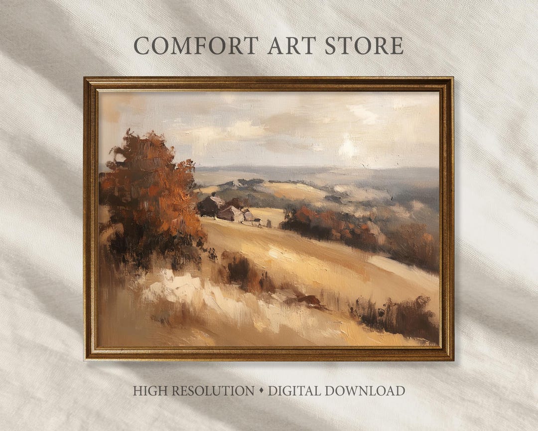Autumn Landscape Print Vintage Fall Oil Painting Farmhouse Decor Moody ...