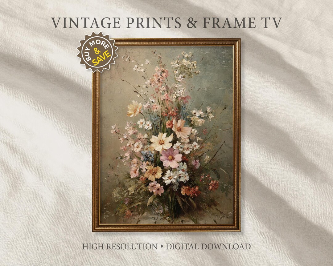 Vintage Wildflower Bouquet Wall Art, Pastel Oil Painting Floral Still ...