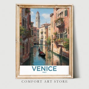 Vintage City Wall Art Cityscape Print Neutral Venice Canal Scene Italy Travel Poster Retro Painting Farmhouse Decor Travel Gift Printable