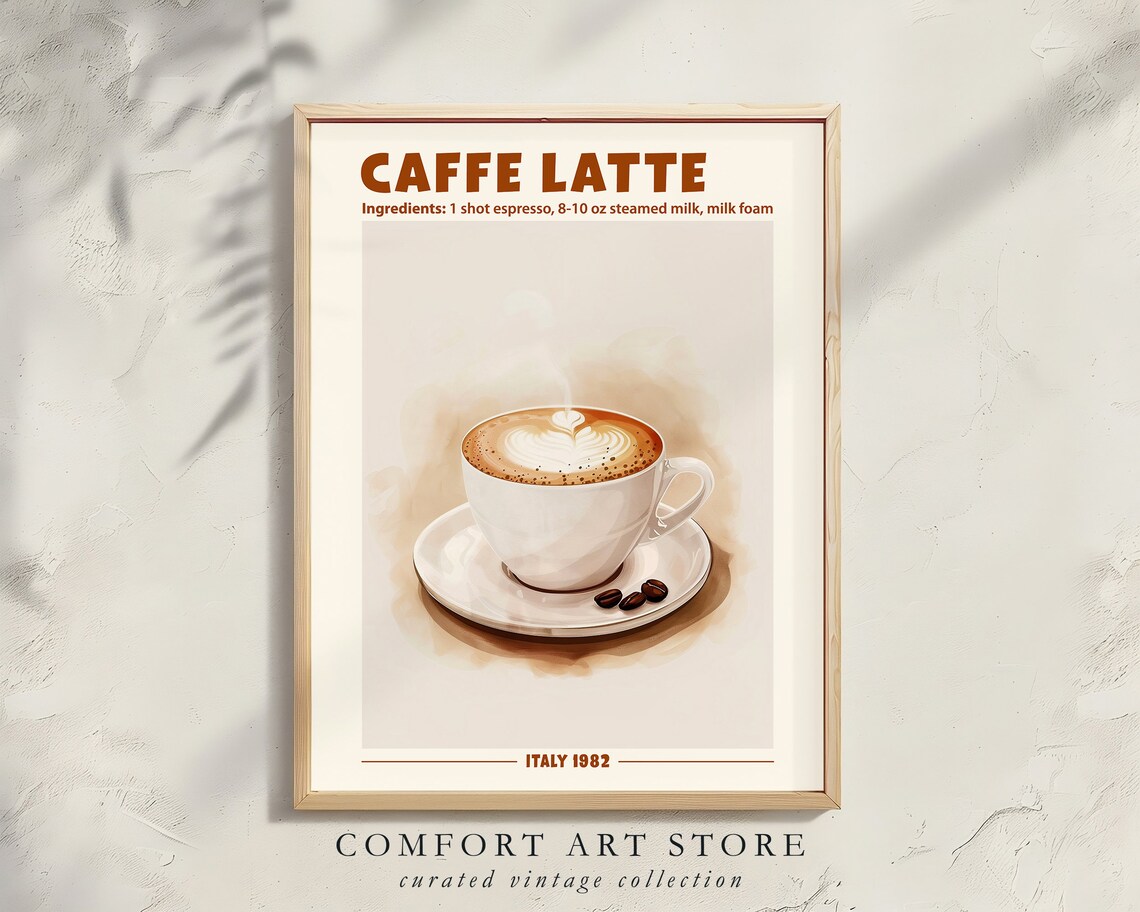 set of 6 kitchen prints coffee print set kitchen art... Coffee Print Set of 6 Retro Poster Caffe Latte Matcha Turmeric Frappe ...