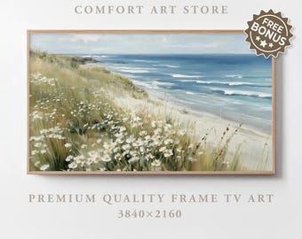 Coastal Wildflower Field Frame TV Art Samsung Frame TV Art Summer Frame TV Sea Landscape Vintage Beach Neutral Seascape Scenery Spring Decor